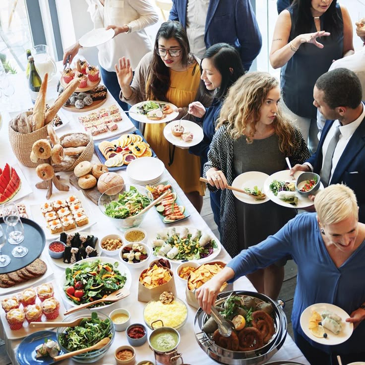 Wedding guests at buffet